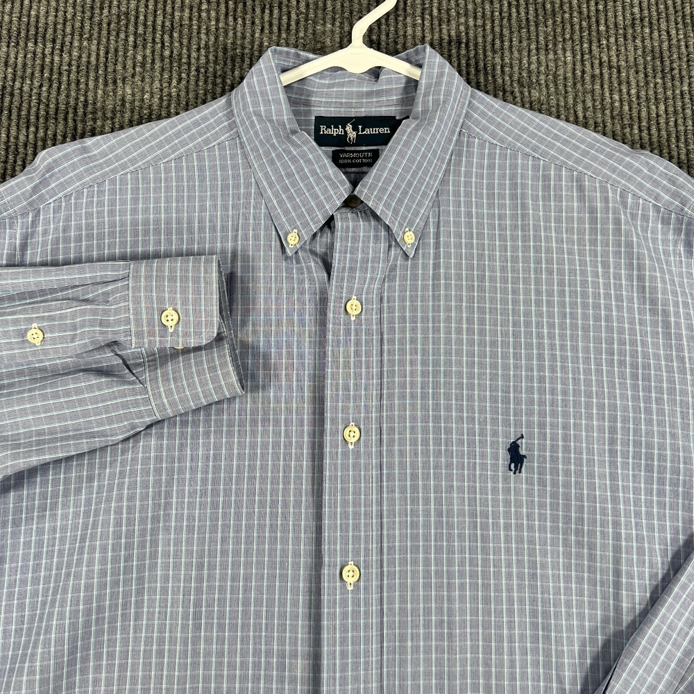 Ralph Lauren Shirt Mens 17 Blue Check Long Sleeve Button Down Yarmouth Fit